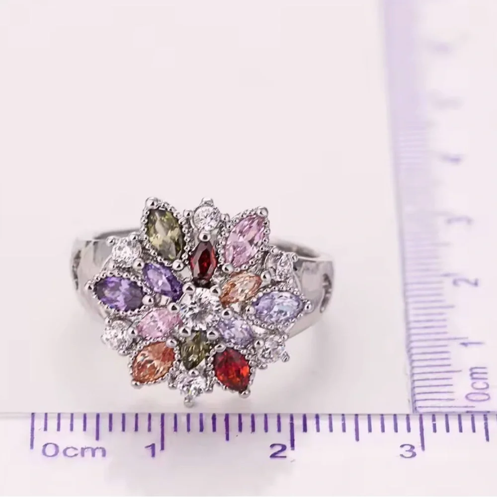 S925 Fashion Ring With Silver Colorful Cubic Zirconia.